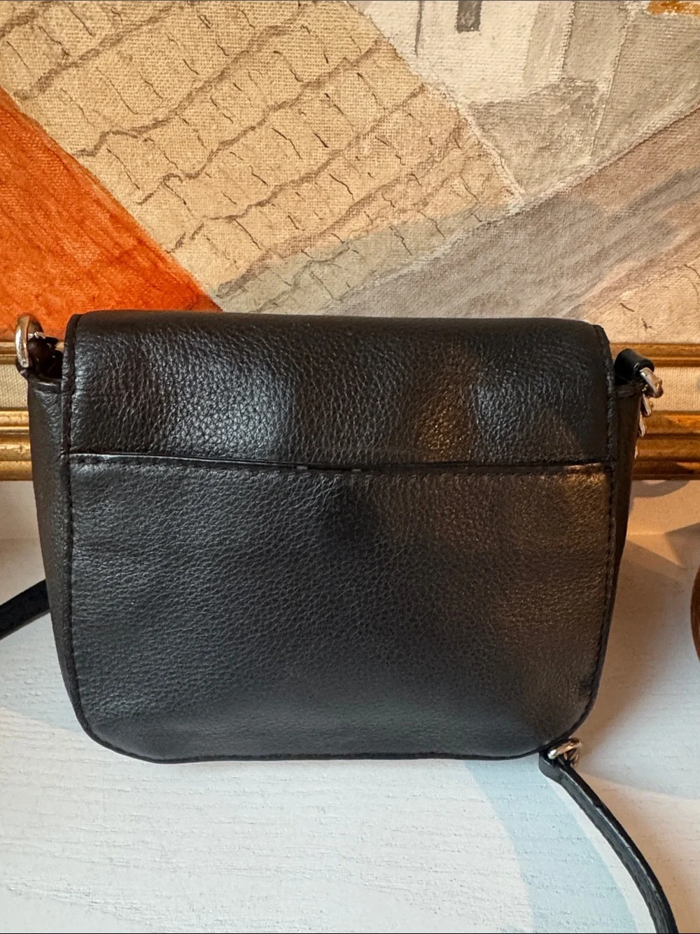 Michael Kors Black Leather Crossbody with Silver MK Logo